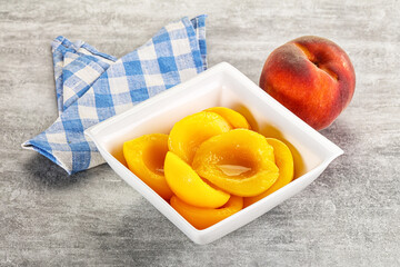 Ripe sweet and juicy canned peach