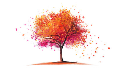 Abstract colorful autumn tree hand draw an illustration for decoration isolated on a transparent background