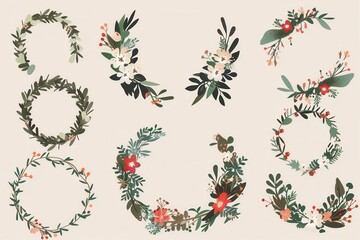 Vibrant floral wreath illustrations in ten styles to enhance wedding invites, festivals, and other designs with beauty and celebration. Generative AI