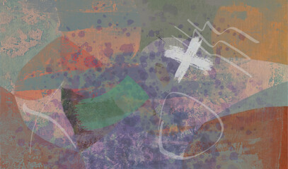 Grunge Background With Dot, Stroke, Cross And Vivid Colors In Blur Effect