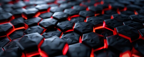 Fototapeta premium Black and red Carbon Fiber Hexagons Background Generative Ai 