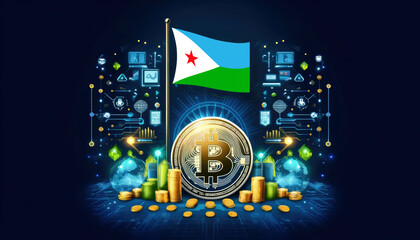 Bitcoin, the Djibouti flag, and global elements highlight the international impact and growing significance of cryptocurrency