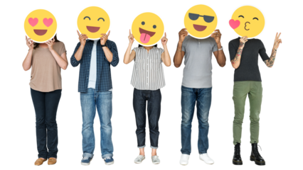Png people holding emoji clipart, transparent background