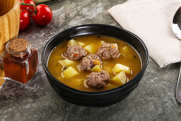 Soup with beef meatball and vegetables