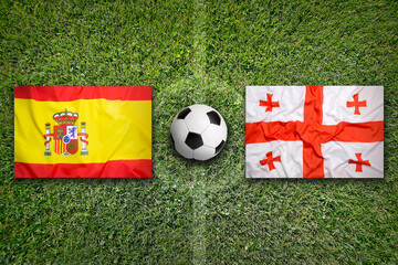 Spain vs. Georgia flags on soccer field or football field