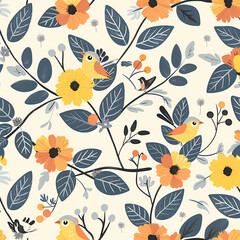 Fototapeta premium seamless floral pattern with birds