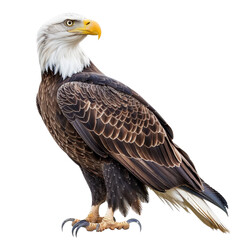 Obraz premium Majestic bald eagle standing proudly, displaying its powerful wings and sharp eyes in close-up detail.
