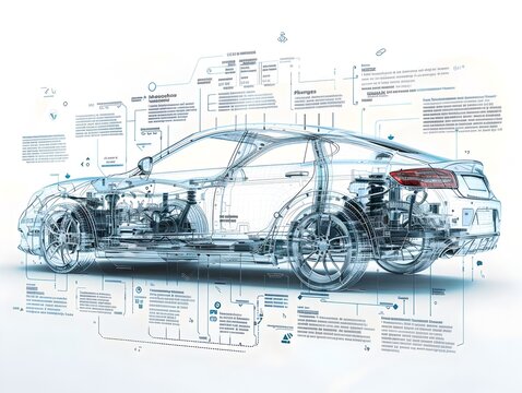 Detailed Infographic of Automotive Manufacturer s Components and Structure on White Backdrop