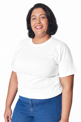 Plus size t-shirt and jeans apparel png mockup women's fashion