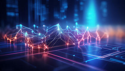 sebuah ilustrasi tentang mikro teknis yang saling berhubungan untuk membentuk sistem teknologi berlatar biru