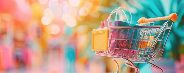 Digital shopping cart with promo code field, seamless checkout, vibrant interface, online discount, consumer convenience