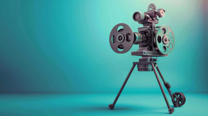 Naklejka premium Movie projector on blue simple background