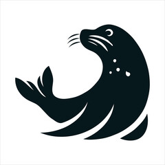 Black silhouette cute seal cartoon animal vector illustration white background
