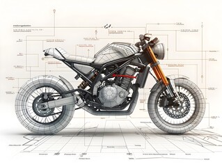 Minimalist Infographic of Motorcycle Structural Components with Clean Background