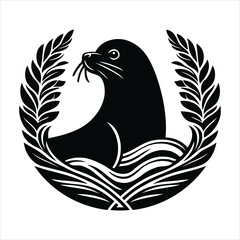 Black silhouette cute seal cartoon animal vector illustration white background