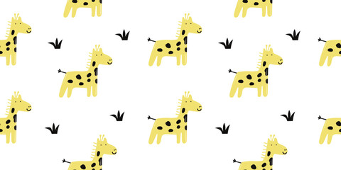 Cute giraffe seamless pattern. animal cartoon character. flat vector illustration. Template for Notebook covers, pattern for wallpapers, textile or nature background. childish motifs