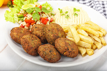 Falafel with hummus and fried potato