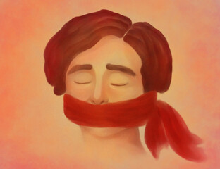 Silent Portrait with Red Scarf and Closed Eyes