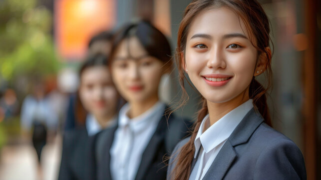 Photo of young Asian business people working outdoor, AI Generative
