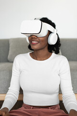 VR and shirt png mockup on a woman