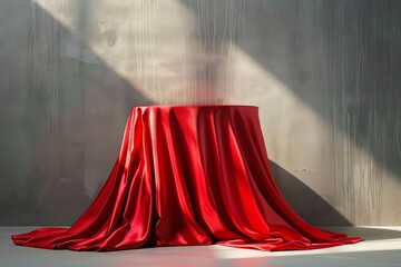 podium with red fabric