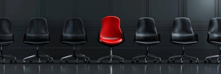 Red chair standing out from the crowd. Business concept. Special successful job candidate person who stands out from the crowd.