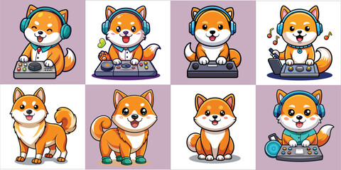 Naklejka premium cute shiba dog wearing shoes cartoon vector adobe Illustrator artwork