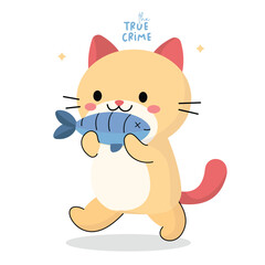 The true crime cat holding a fish illustration vector