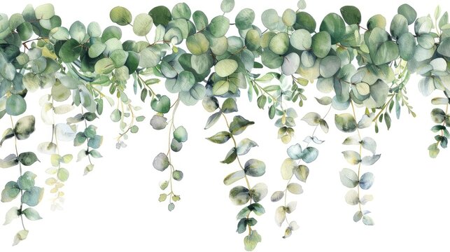 watercolor hanging wreath of eucalyptus greenery leaves, white background