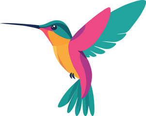 Exotic tropical bird - hummingbird, parrot. Vector illustration. Bird of Amazonian forests in flat design illustration. Fauna of South America. Flying colorful bird for icons, posters, children books