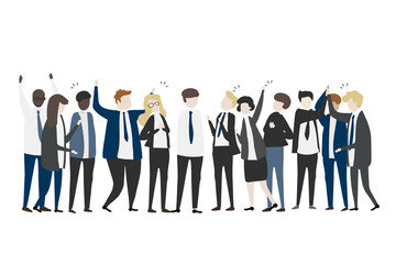 Business people png cheering clipart, teamwork, character illustration