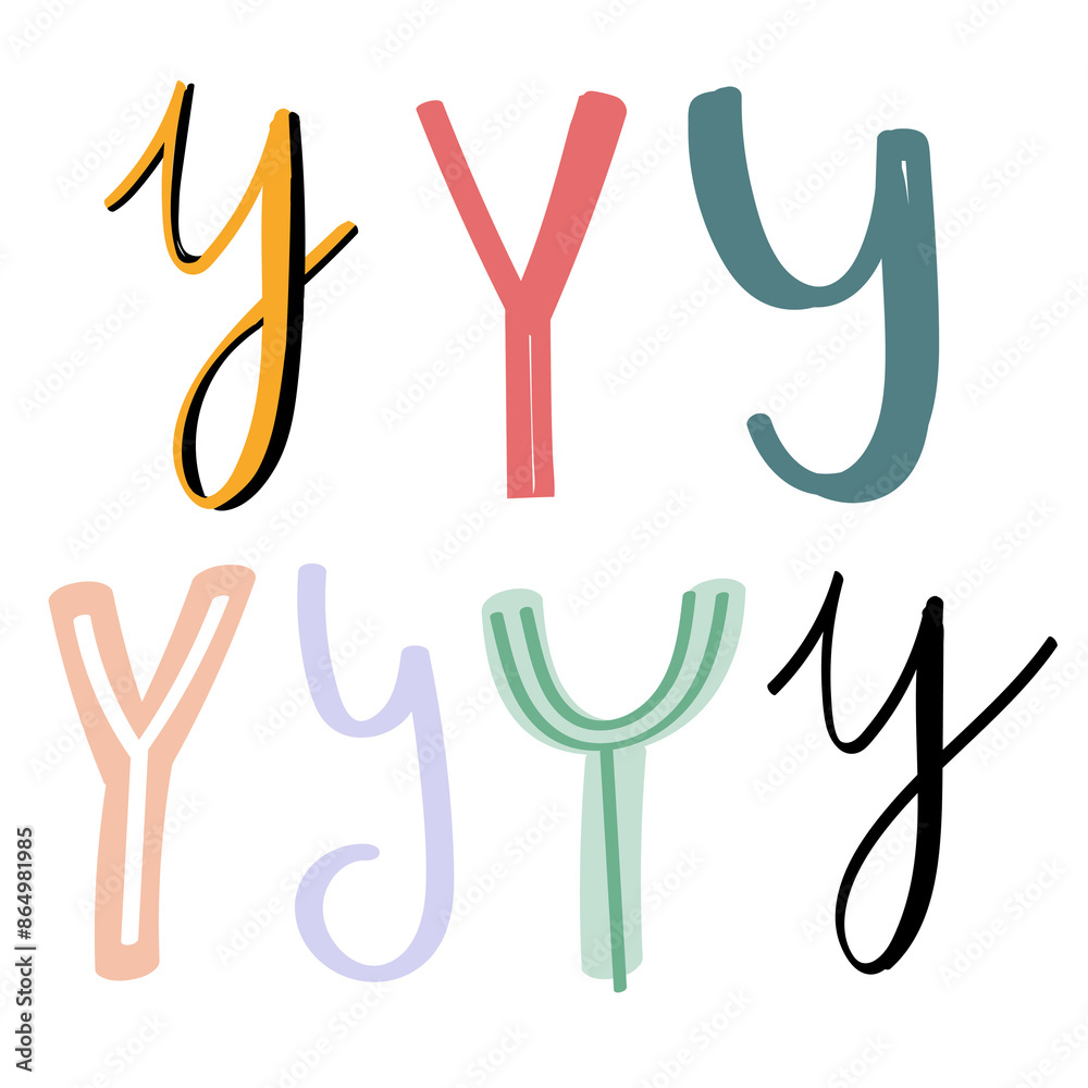 Poster y letter png doodle alphabet typography set