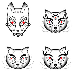 Bakeneko Japanese monster cat tattoo design element