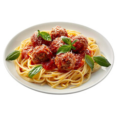 Spaghetti with Meatballs and White Background for Cutout 