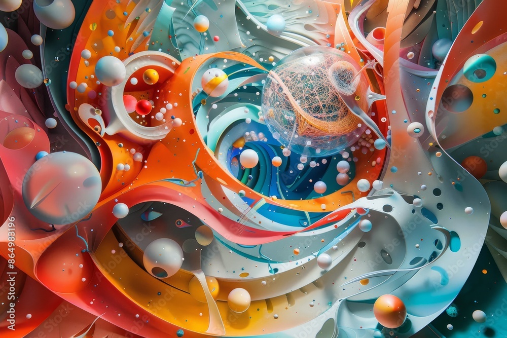 Poster a computer generated abstract design featuring a symphony of vibrant colors and varied shapes, a sym