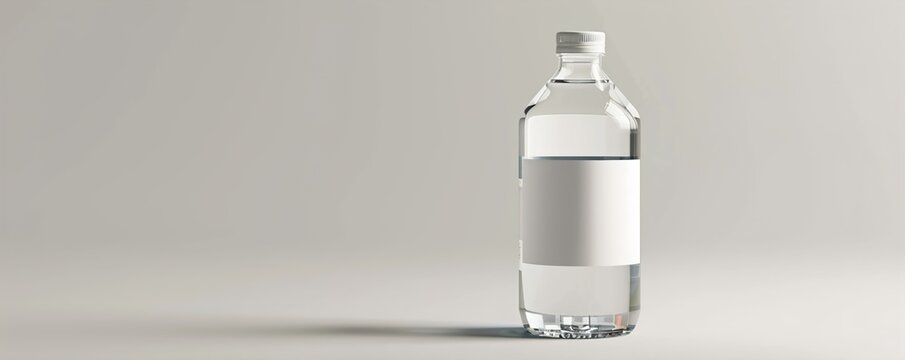 A blank 3D mockup of a water bottle label, wrapped around a sleek bottle, set against a neutral background, perfect for branding.