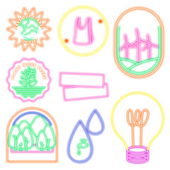 Png neon sign environment illustration set, save earth