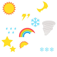 Weather png flat sticker collage, cute transparent flat clipart collection