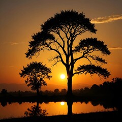 silhouette of a tree at sunset