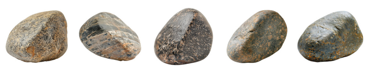 A collection of rock, stones isolated on transparent background