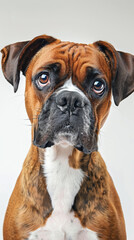 Fototapeta premium boxer dog with a black nose and brown eyes asking to take him at home