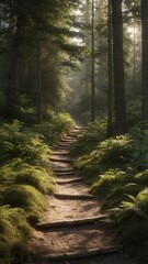 A hiking trail in the middle of a forest