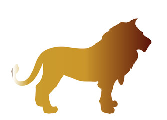 Gold lion vector silhouette illustration isolated on background. Animal king shadow shape. Big cat. Pride of Africa. Leo zodiac symbol. Wildlife predator. Lion golden. African big five member.