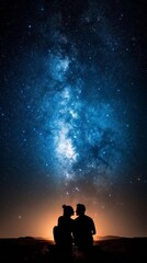 Starry Night Romance Couple by Campfire in Rural Nature