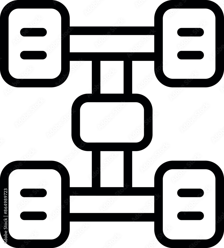 Wall mural Simple line icon representing an automobile chassis with four wheels, ideal for projects related to car manufacturing and engineering - Wall murals