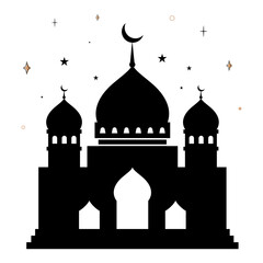 Mosque png sticker, black illustration, transparent background