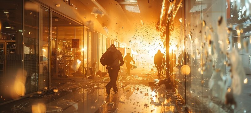 Burglary at retail store with looters breaking in and causing destruction
