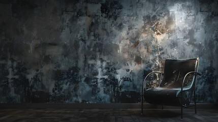 a wall with an old, patinated dark wallpaper texture in a very dark room