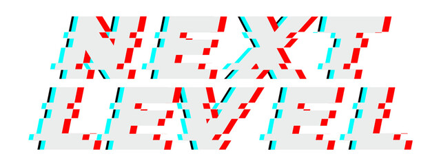 Next level word png glitch font, transparent background