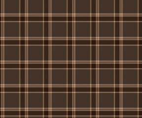 Plaid pattern, brown, cream, black, seamless for textiles, and for designing clothing, skirts, pants or decorative fabric. Vector illustration.